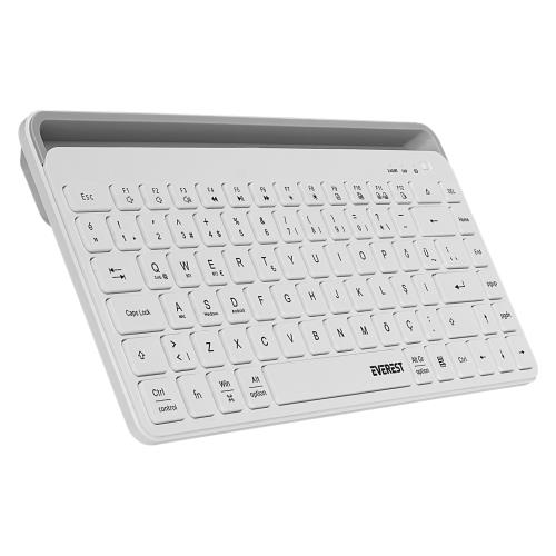 Everest KB-BT66 Beyaz 2.4G+BT1+BT2 üçü bir arada 3 in 1 Q Kablosuz klavye